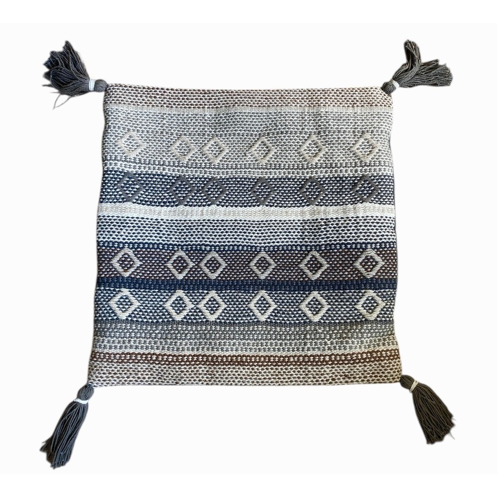 Boho Woven Wool Blend Pillow Covers 2 Pack with Tassels Decorative Throw